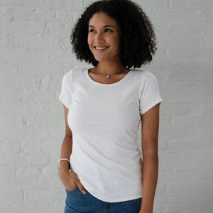 Elegantees Cassia cotton rib knit tee - Ivory - L